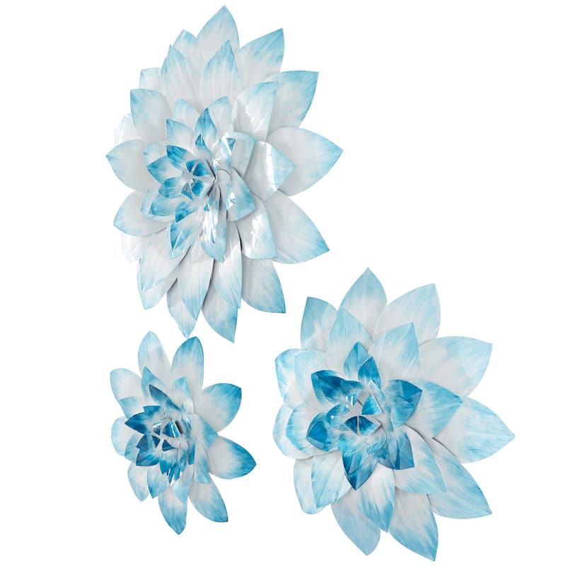Metal Floral 3D Wall Decor - Set of 3 Blue - Roche River Decor