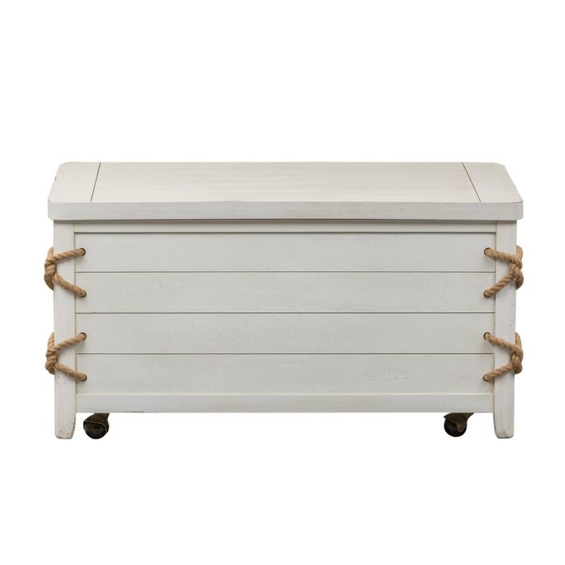 Dockside White Storage Trunk with Cedar Lining, Rope Accents, Wheeled