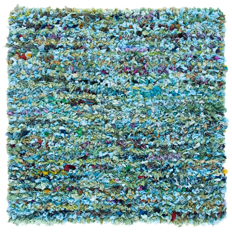SAFAVIEH Handmade Rio Abstract Multicolor Polyester Shag Area Rug - 6' x 6' Square - Sky Blue/Multi