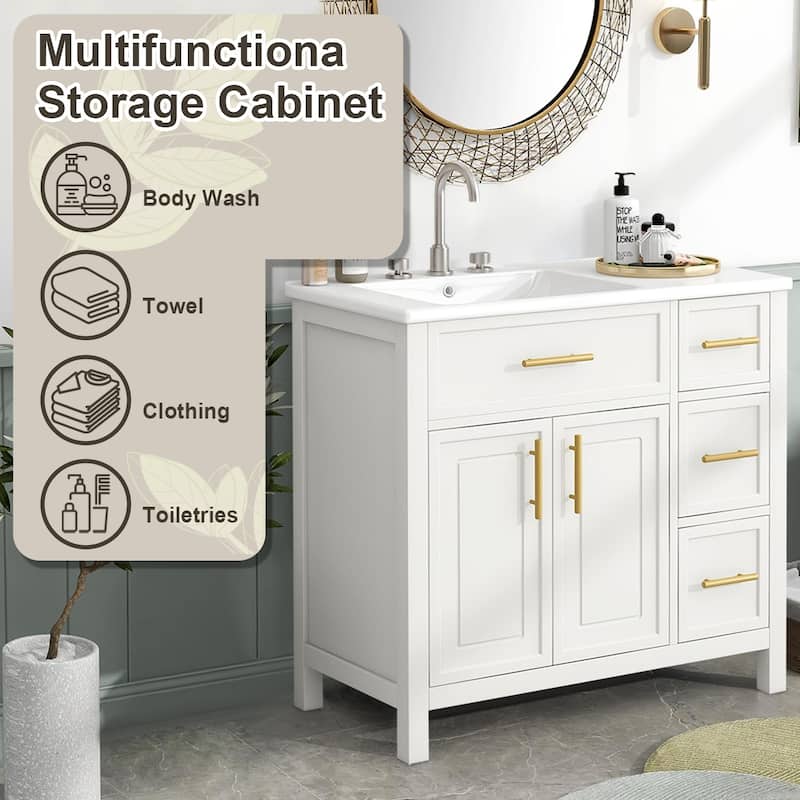 36" Bathroom Vanity with Sink Top,Solid Wood,MDF Boards