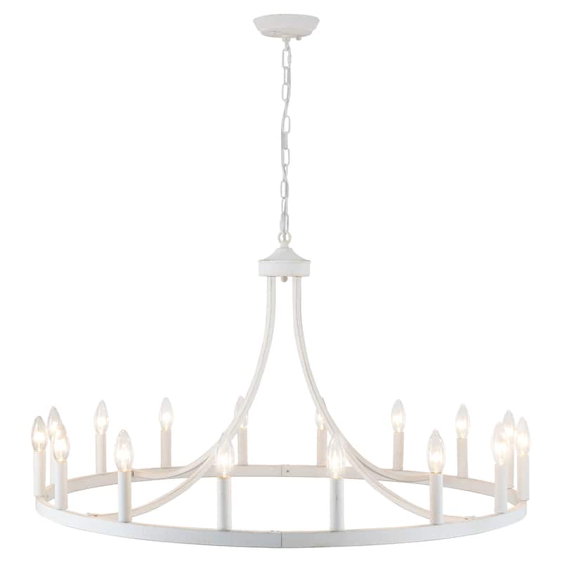 16-light Farmhouse Metal Wagon Wheel 37.99in Chandelier Not With bulb for Multiple Spaces - Off-White