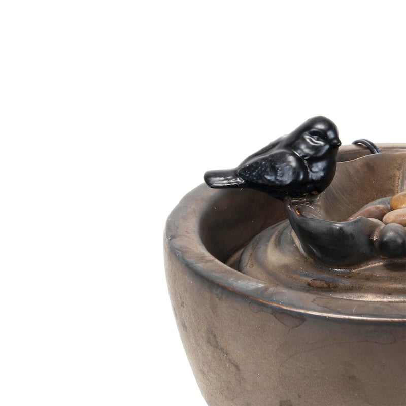 Foreside Home & Garden Bronze Bird on Leaf Indoor Water Fountain With Pump - 7x7x7.5