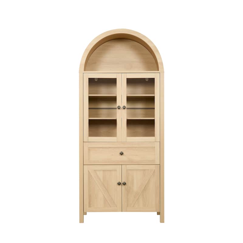 Wood Buffet Sideboard, Elegant Storage Cabinet with Arch Design, Accent Cabinet with Vintage Circular Handles