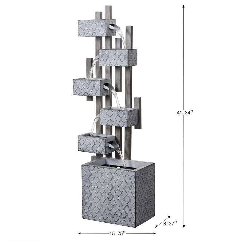 LED Lighted Geometric Outdoor Garden Water Fountain with Planter - 41.25"