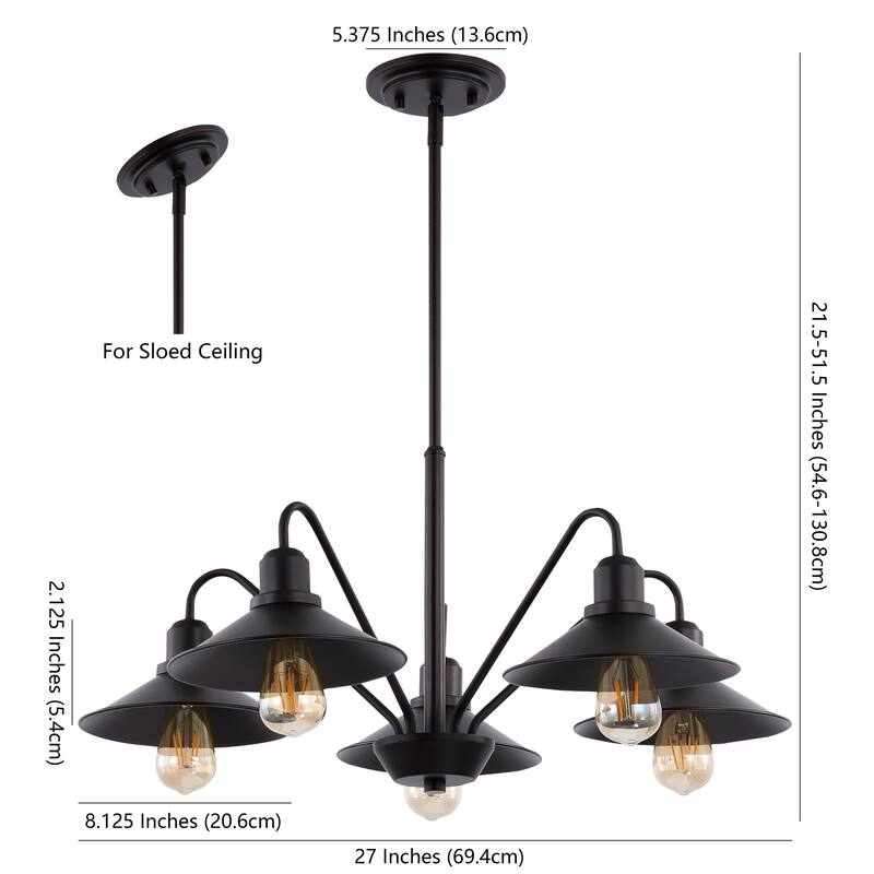 Cole 27" 5-Light Metal Farmhouse Industrial LED Chandelier, Oil Rubbed Bronze by JONATHAN Y
