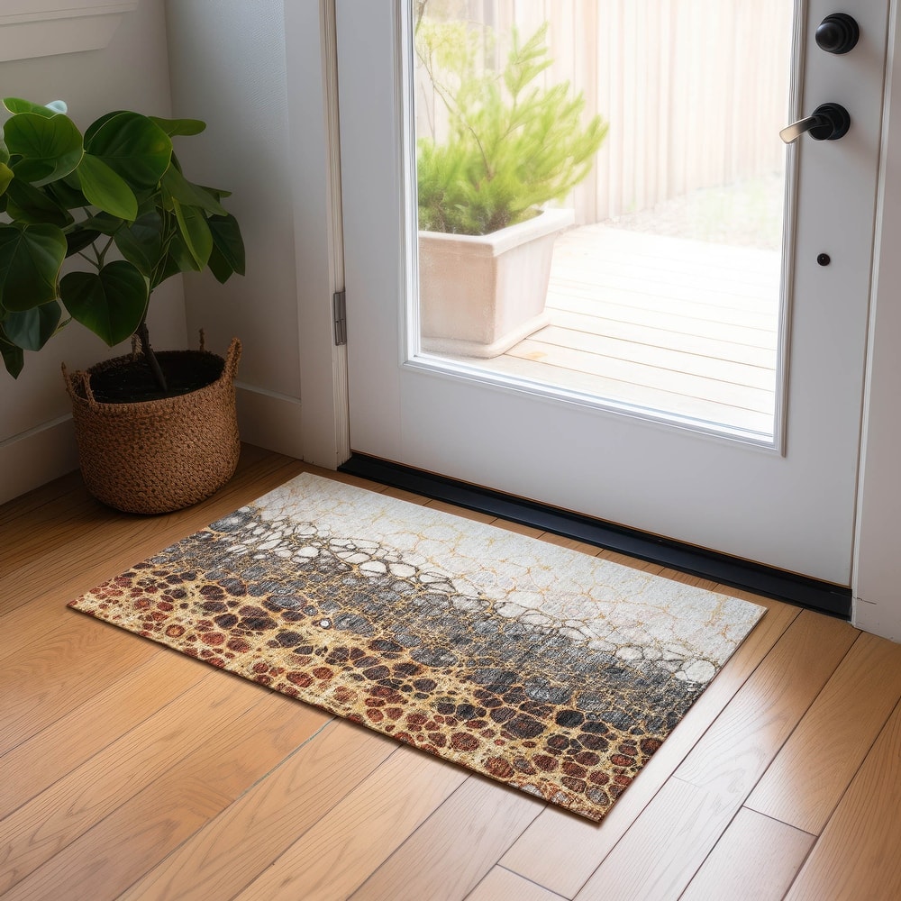 Machine Washable Indoor/ Outdoor Chantille Abstract Cobblestone Rug