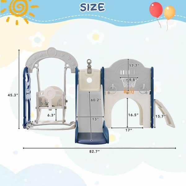 dimension image slide 3 of 4, Toddler Slide,Swing Set 8 in 1,Kids Playground Climber Slide Playset with Basketball Hoop Freestanding Combination for Babies