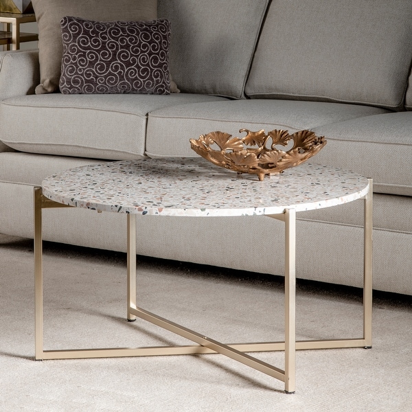 Maeve 18.5" Terrazzo Accent Table in Gold - 34"Rnd x 18"H. Opens flyout.