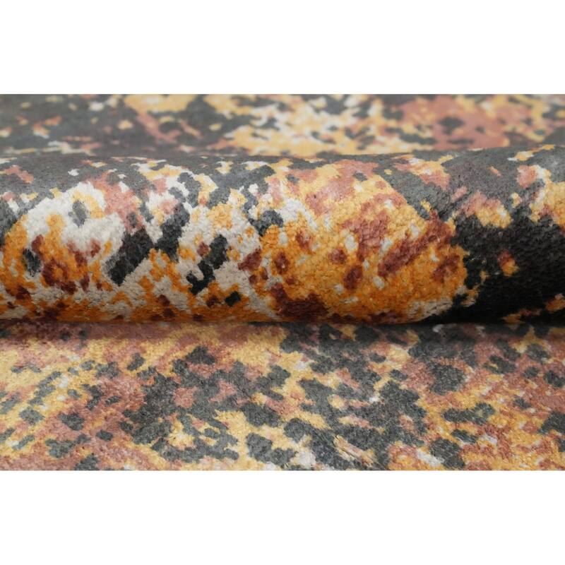 Hand Knotted Oriental Viscose Silk Carpet Modern Abstract Oranges & Rust Abstract Area Rug - 9' 7'' X 6' 9''