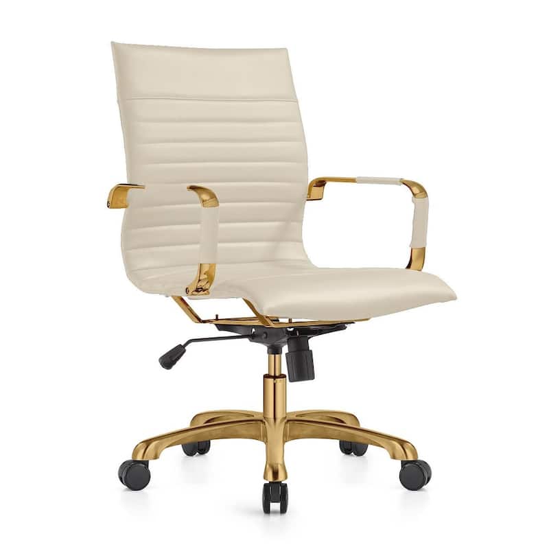 Harris Gold Frame Leather Office Chair with Padded Seat, Adjustable Height, Tilt Lock, 360° Swivel, and Smooth Rolling Casters - Tan
