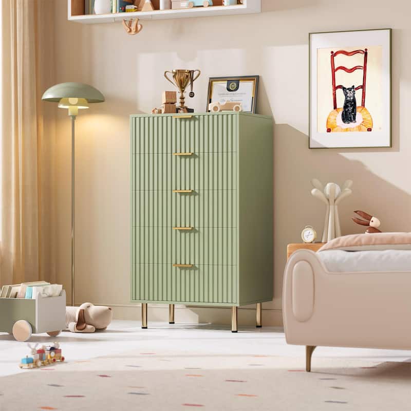 5 Drawer Fluted Dresser for Bedroom, Tall Modern Chest of Drawers with Deep Storage and Wide Top