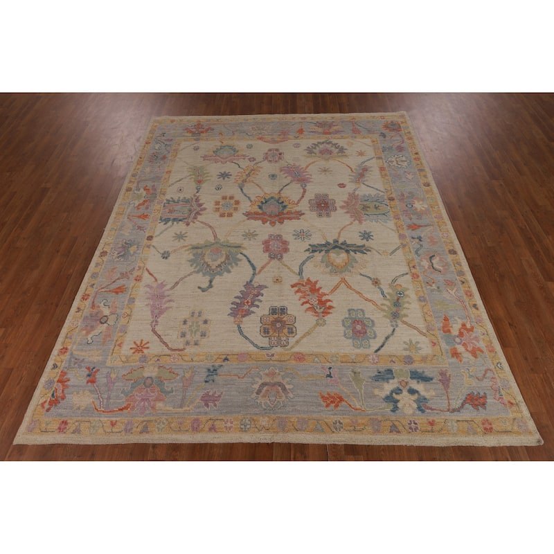 Oushak Turkish Area Rug Hand-Knotted Transitional Wool Carpet - 8'1"x 9'9"