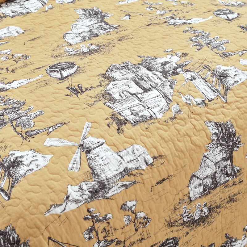 Lush Decor French Country Toile Cotton Reversible 3 Piece Quilt Set