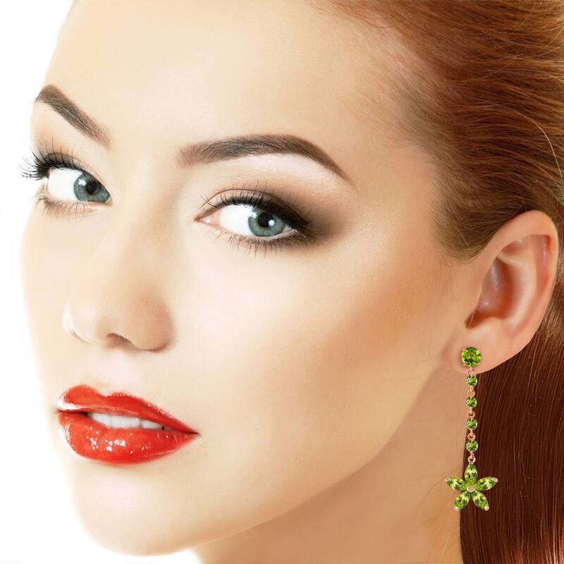 14K Solid Gold Natural Peridot Gemstone Elegant Chandelier Earrings