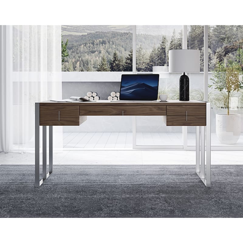 Modrest Orcutt Modern Walnut & Stainless Steel Desk