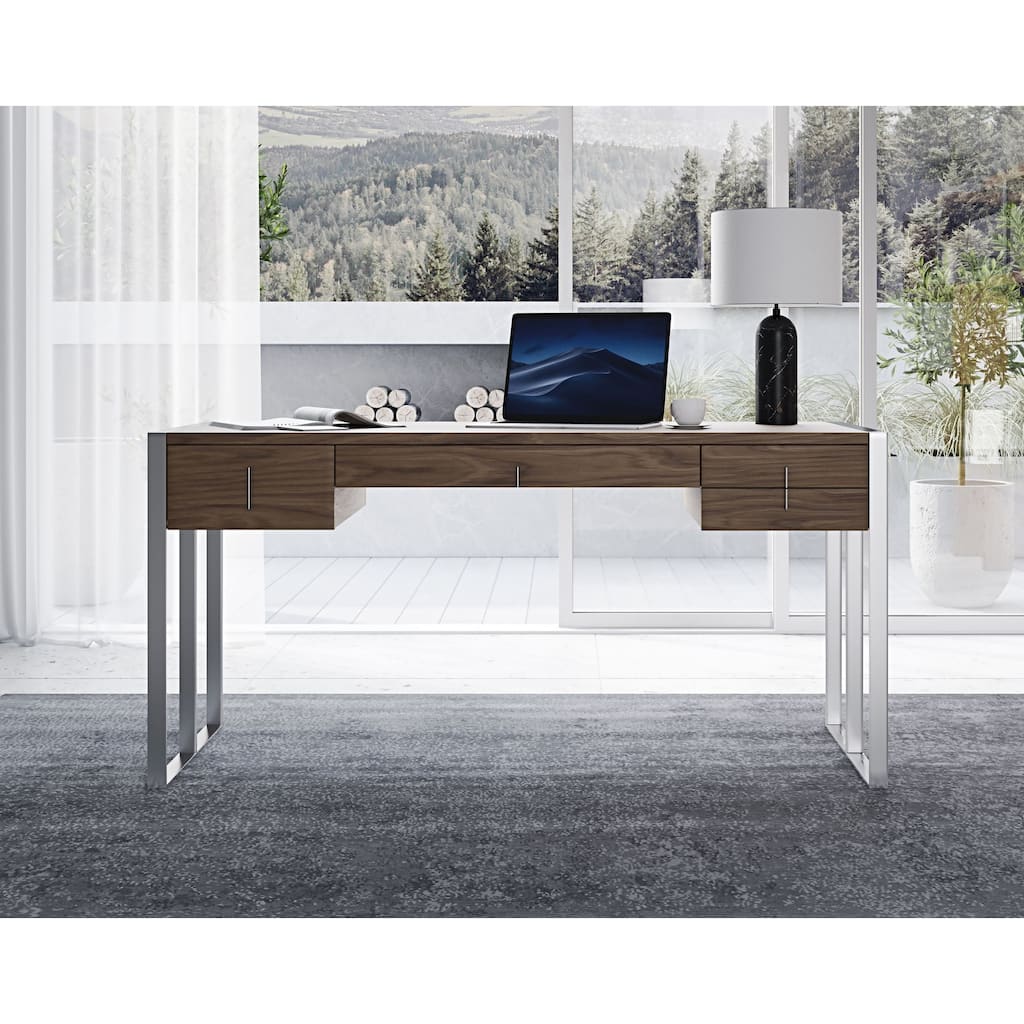 Modrest Orcutt Modern Walnut & Stainless Steel Desk