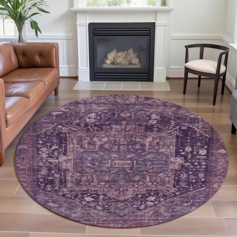 Premium Washable Super Soft Vintage Traditional Mayfield Rug - Eggplant - 8' x 8'