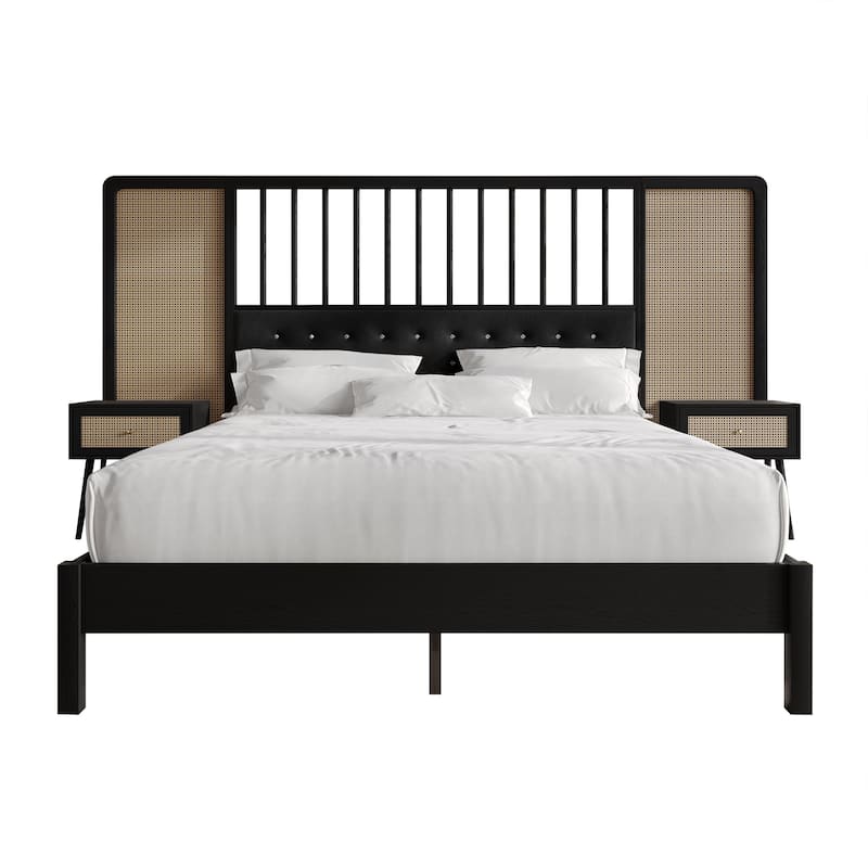 CraftPorch Sophisticated Wall Bed with 2 Nightstand - Black - Queen