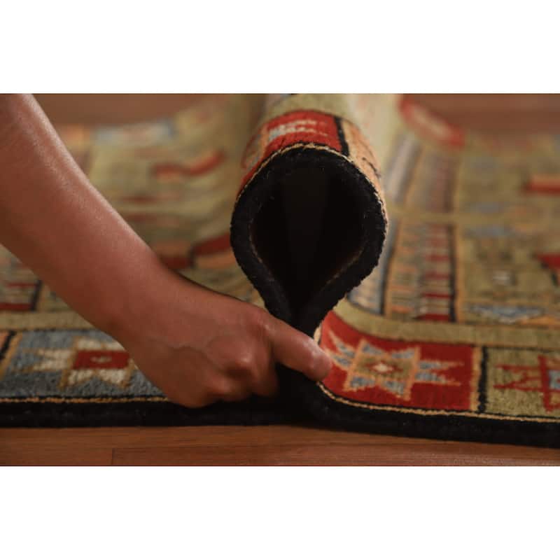 Hand Knotted Oriental 100% Wool Carpet Traditional Tribal Green Heriz (serapi) Runner Rug - 9' 11'' X 4' 1''