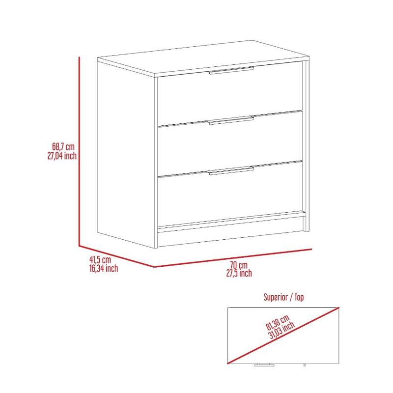 TUHOME Kaia 27-inch Tall 3 Drawer Dresser with Metal Hardware