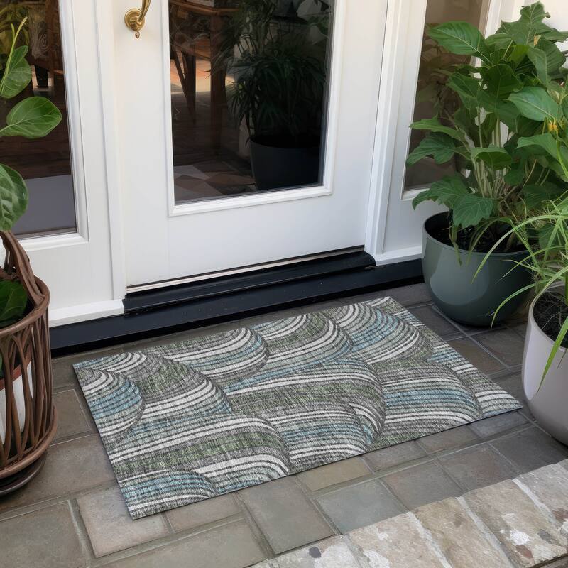 Machine Washable Indoor/ Outdoor Modern Parsons Chantille Rug - Charcoal - 1'8" x 2'6"