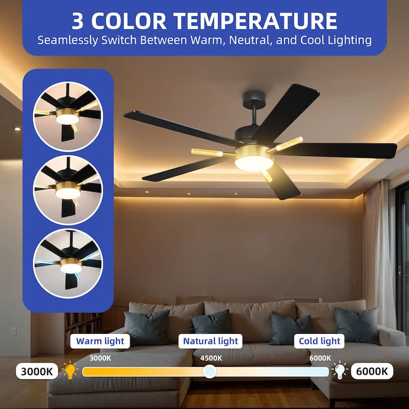 42 Inch Ceiling Fan with Light Remote 3 Crystal Rod and Dimmable Quiet Motor