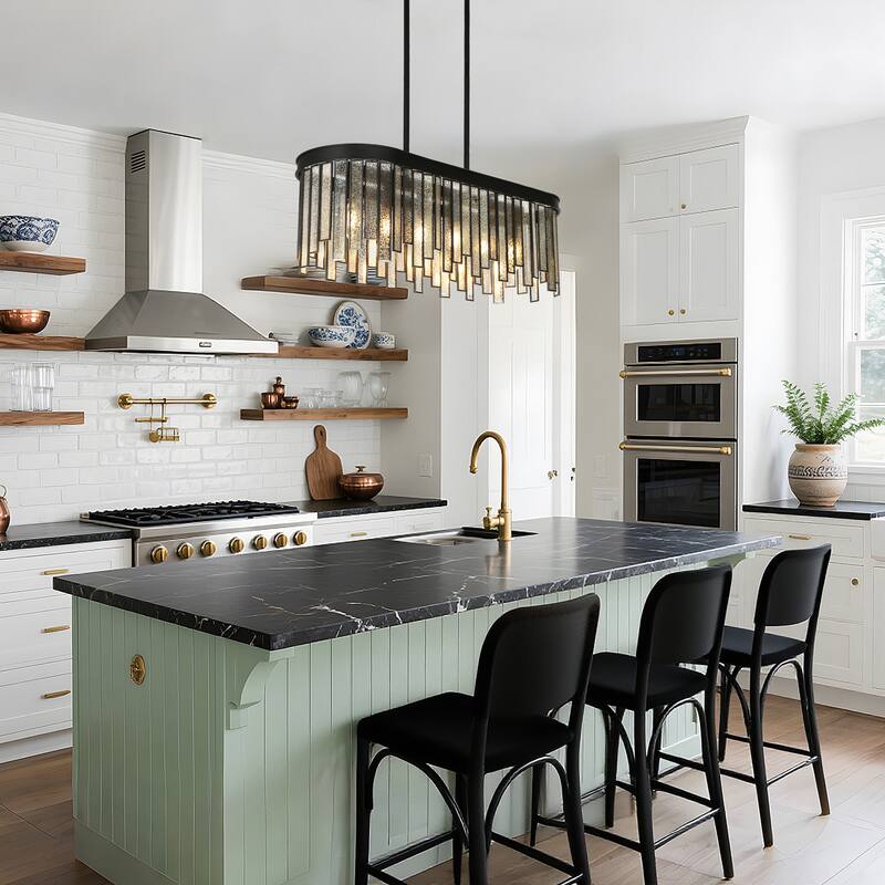 Tifany Modern 6-Light Colored Glass Chandelier Kitchen Island Light - L 28" x W 9.5" x H 12"