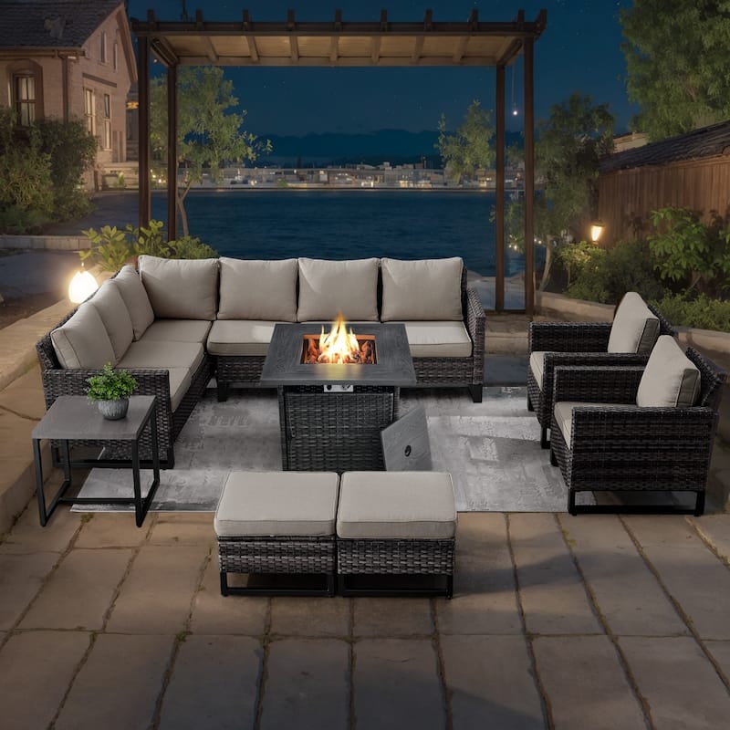 Pocassy Outdoor Patio Funiture Conversation Sofa Set - Grey - Beige