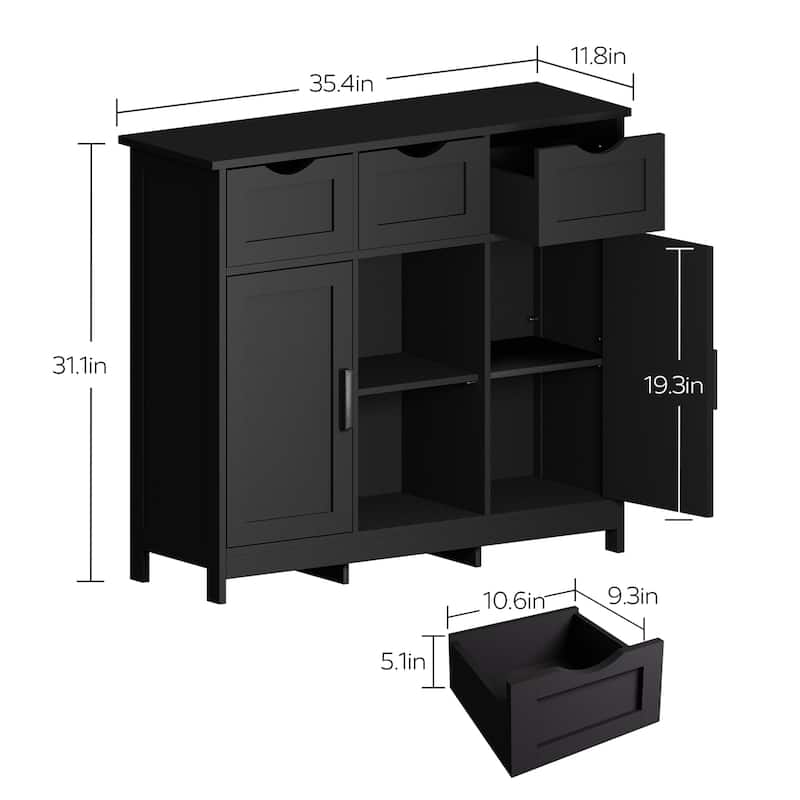 Wooden Storage Cabinet with Drawers and Adjustable Shelves, Floor Accent Cabinet for Living Room Bedroom