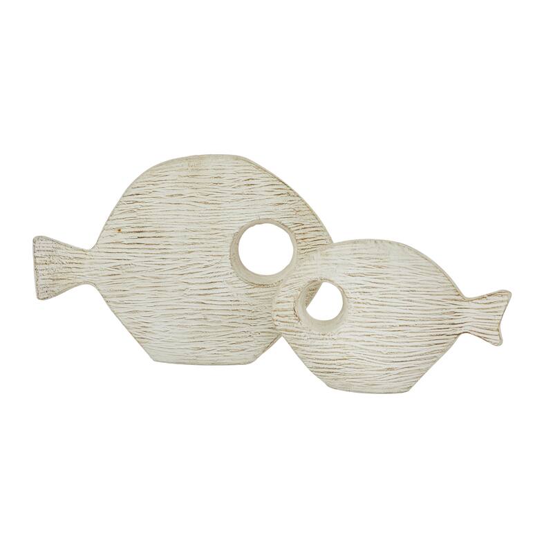 Ceramic Fish Sculpture - Set of 2 White - Roche River Decor - 4"W x 19"L x 13"H