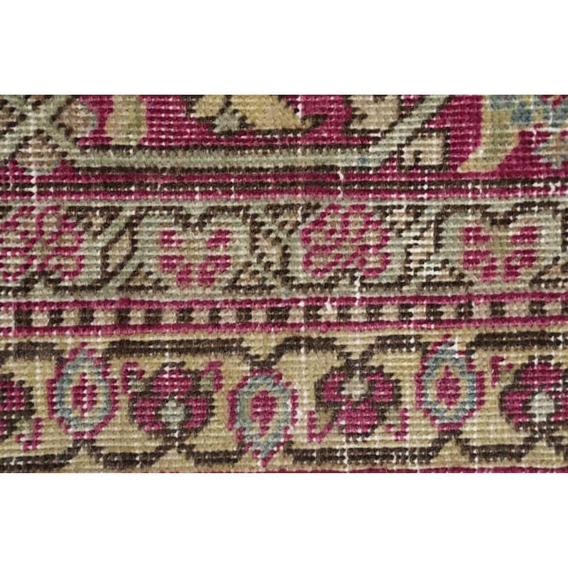 Hand Knotted Oriental 100% Wool Carpet Traditional All-Over Pink Tabriz Area Rug - 11' 11'' X 9' 0''