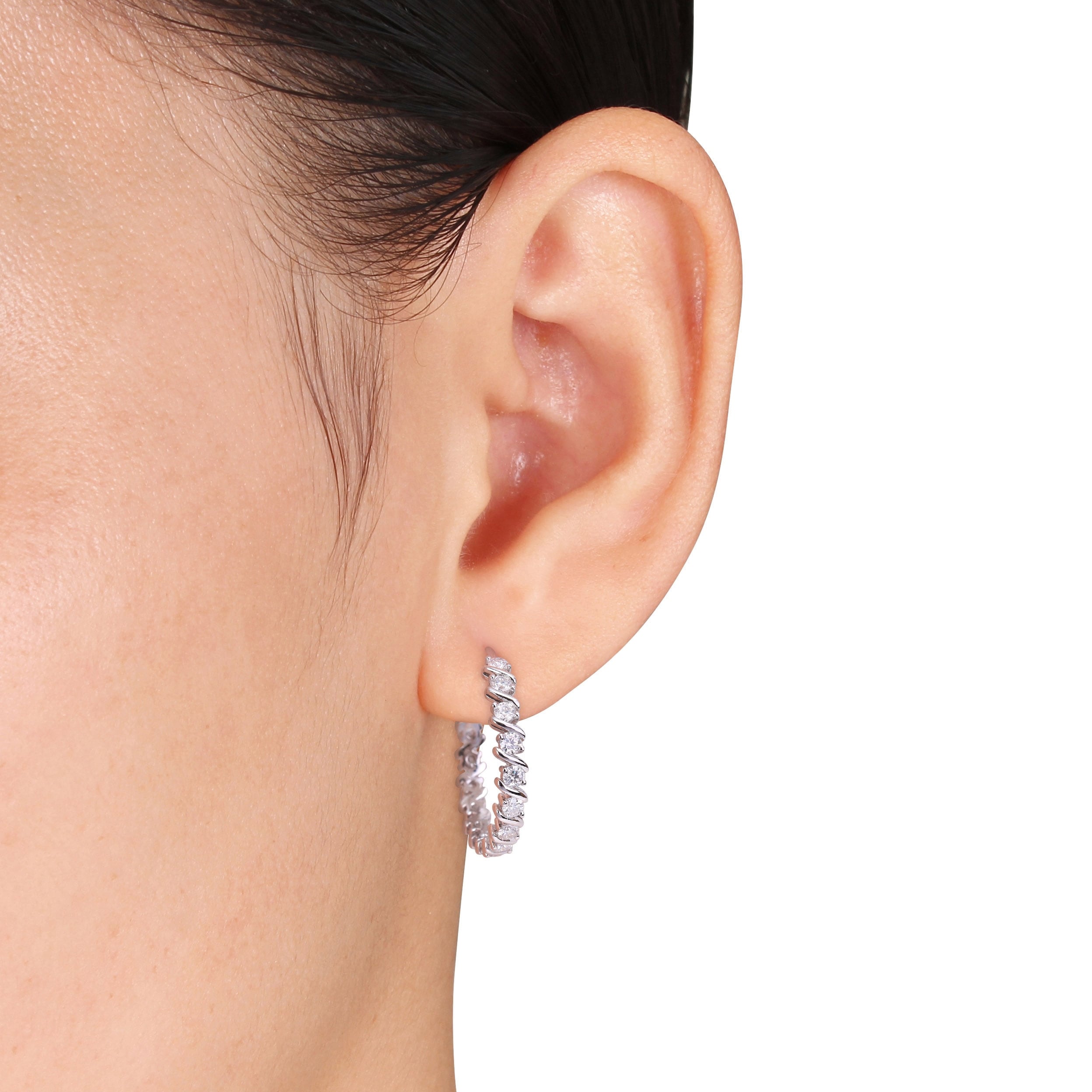 Each One 4 mm Near White Moissanite 2 Stone Huggie Earrings 925 Sterling Silver Each One 4 mm Near White Moissanite 2 Stone Huggie Earrings 925 Sterling Silver