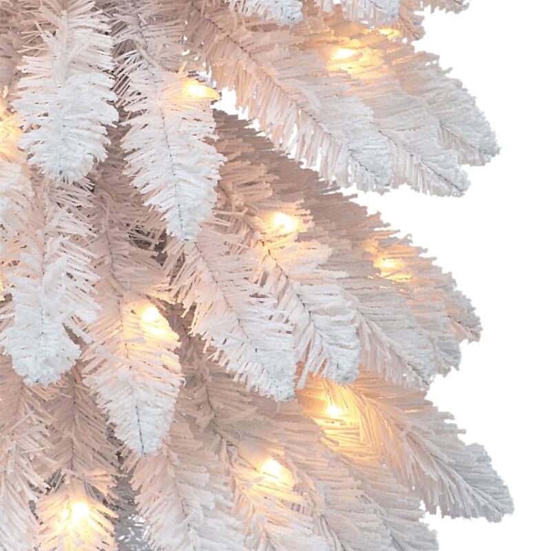 Puleo International 7 ft Pre-Lit Flocked White Artificial Alpine Pencil Tree