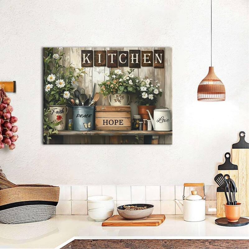 Faith Hope Love Still Life Picture Rustic Botanical Flower Painting