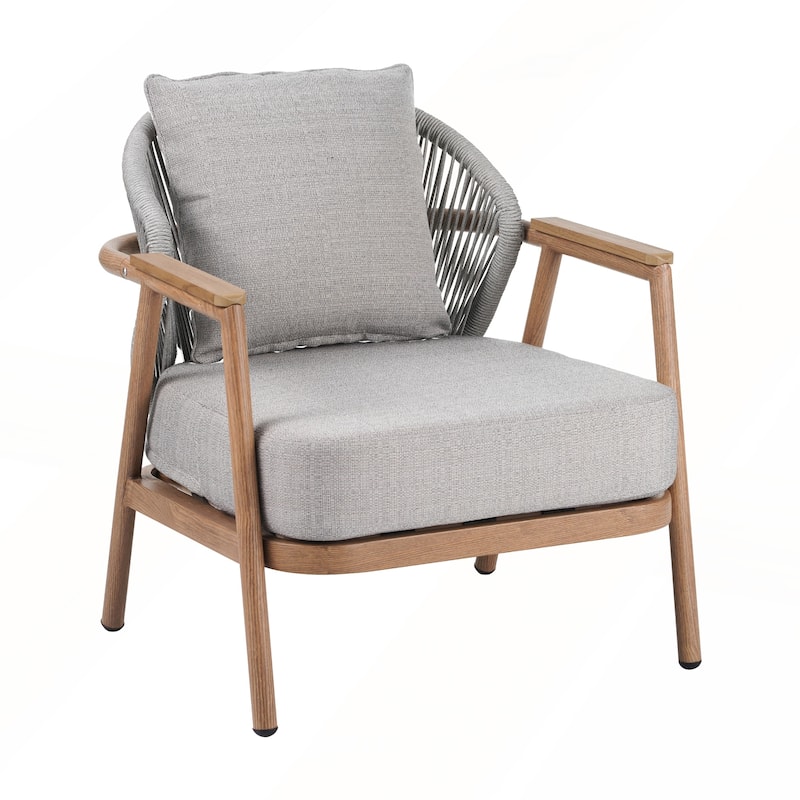 Outdoor Rope Club Chair with Textured Taupe Cushion Set of 1