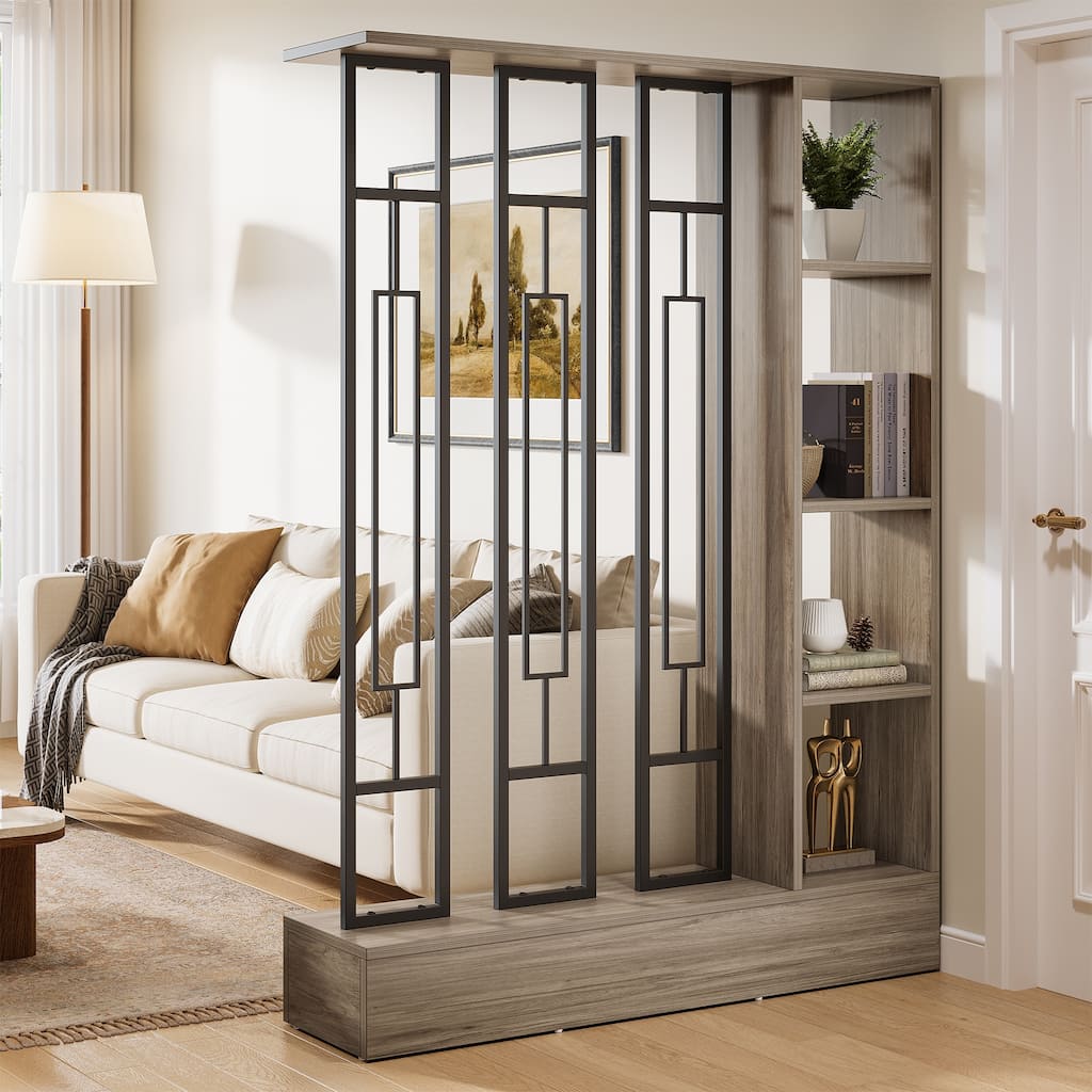 70.9" Tall Wall Room Divider with Display Shelves and Sturdy Base - 47.2" W x 11.8" D x 70.9" H