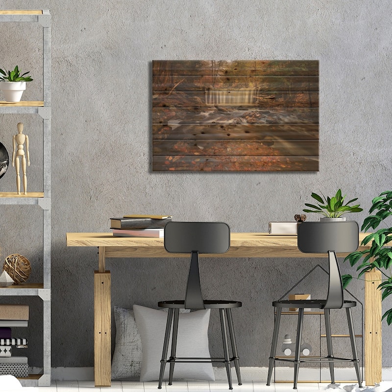 Rushing Water Print On Wood by Natalie Mikaels - Multi-Color
