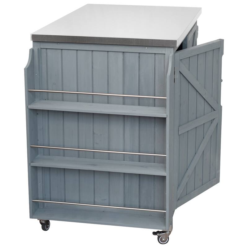 42.1" Outdoor Grill Cart with Side Shelf and Storage Cabinet, Stainless Steel Top Kitchen Island on Wheels