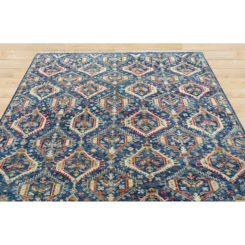 Hand Knotted Transitional Navy Wool Oriental Rug Turkish Oushak - 8' x 9' 11''