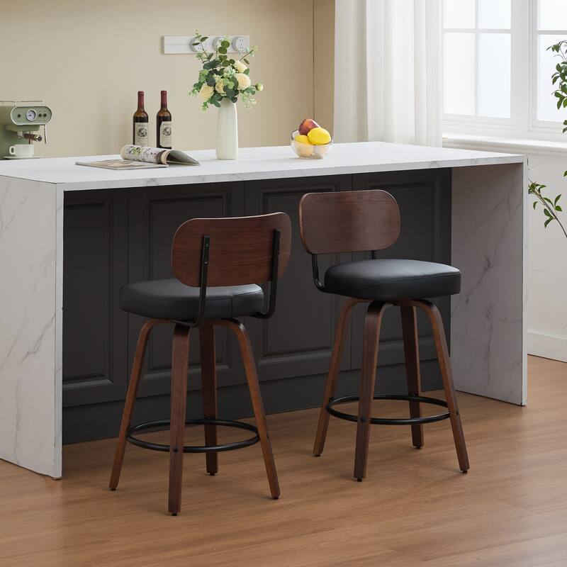 Swivel Bar Stools Set of 2, 26" Upholstered Faux Leather Height Barstools,Mid Century Modern Chairs Island Stools,PU