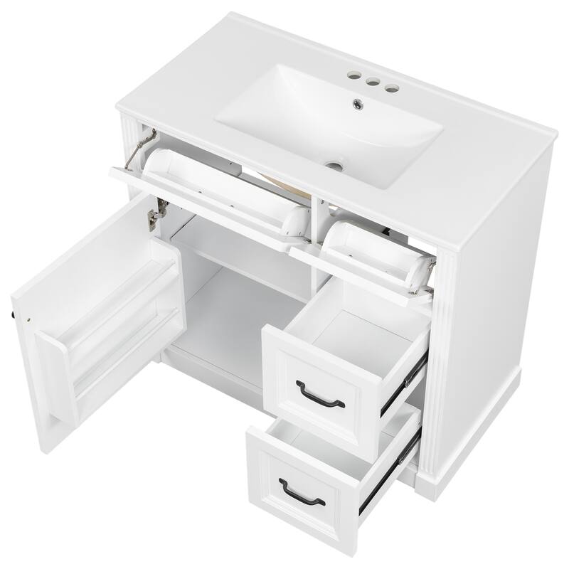 36 Inch Bathroom Vanity with Sink, Floor Mount Bathroom Storage Cabinet with Ceramic Basin
