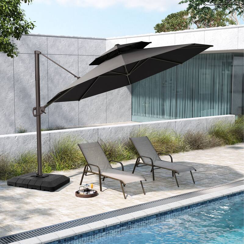 Pellebant Round Double Top Patio Cantilever Umbrella with Base - Black