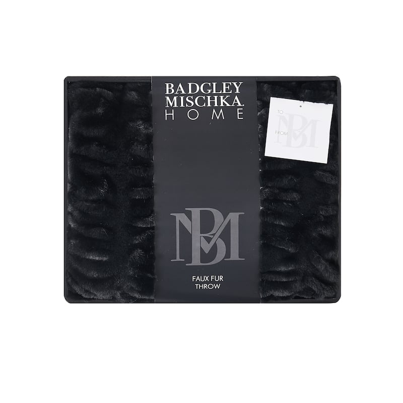 Badgley Mischka Home Ruched Faux Rabbit Fur 50x70 Throw in Gift Box