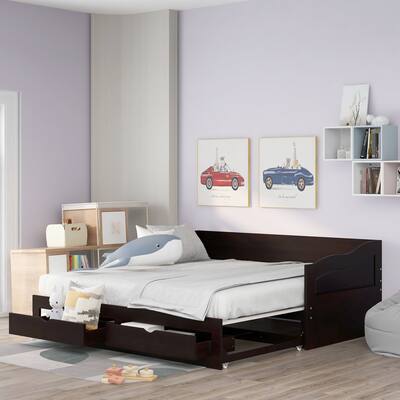 Extendable Twin Daybed with Trundle and Two Storage Drawers