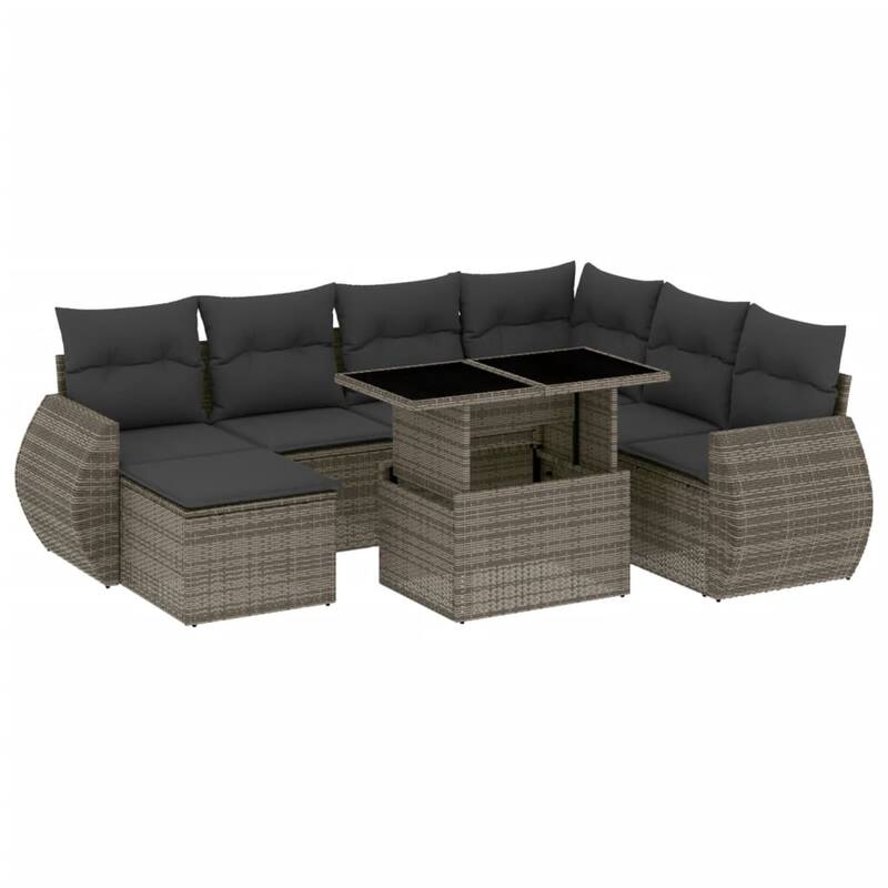 vidaXL Patio Sofa Set with Cushions Outdoor Furniture 8 Piece Poly Rattan