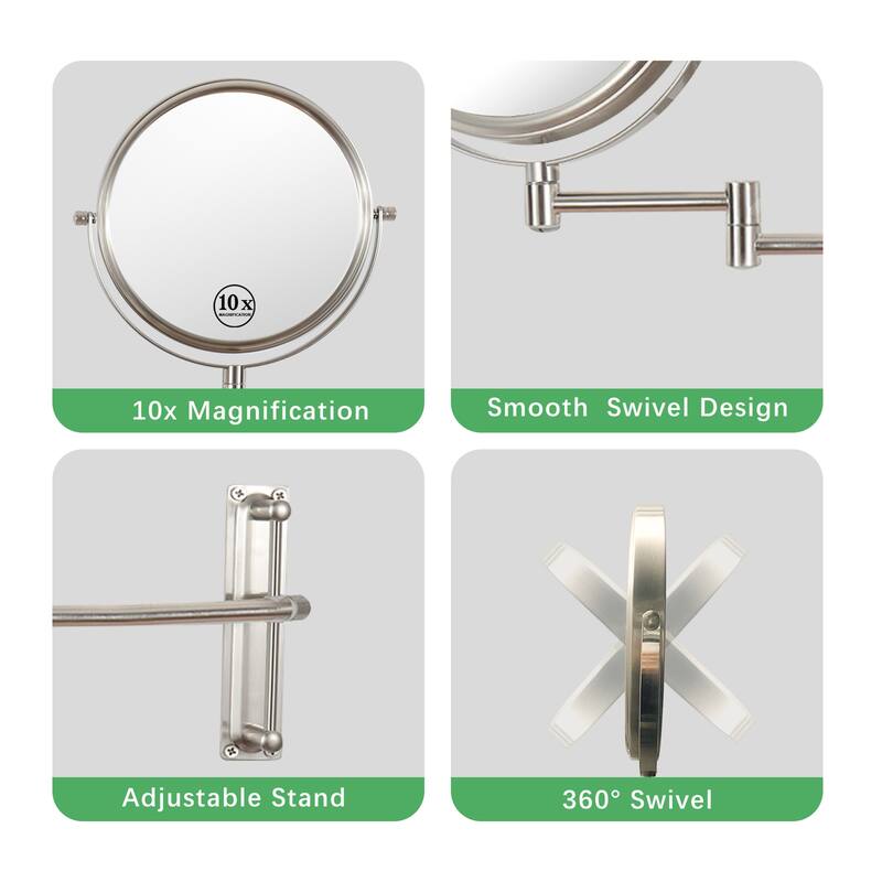 10x Magnifying Wall Mounted Mirror Finish Satin Nickel Finish