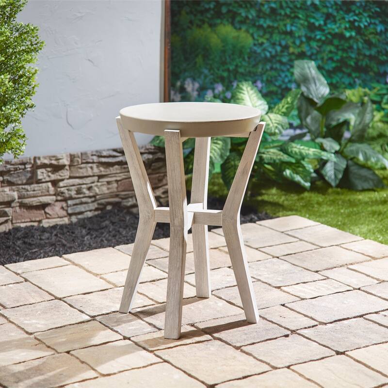 Bali 17" Indoor or Outdoor Cement & Wood Tall Round Side Table - 17"D x 17"W x 22"H