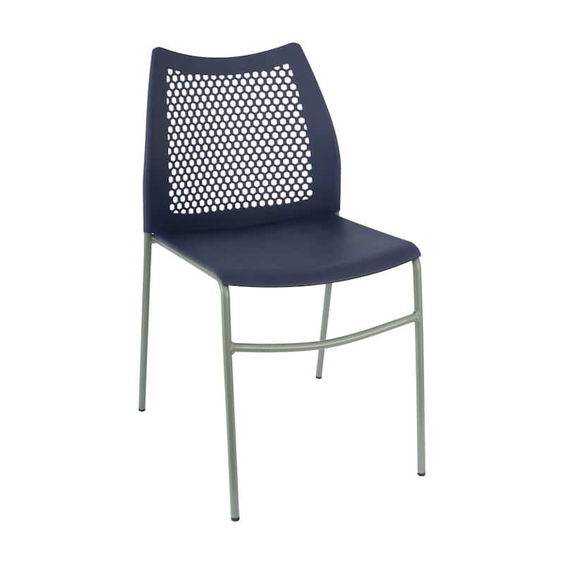 Stackable Chair with Vented Back and Waterfall Seat - 17.75"W x 21.5"D x 32"H - Navy Plastic/Gray Frame