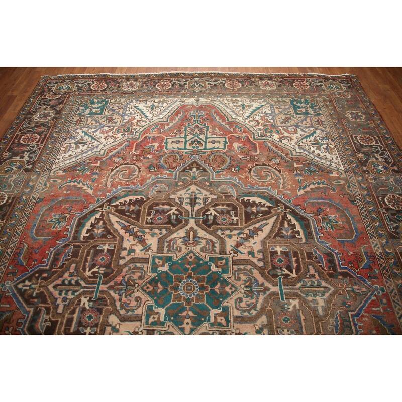 Hand Knotted Oriental 100% Wool Carpet Traditional Medallion Red Heriz Area Rug - 11' 2'' X 8' 3''