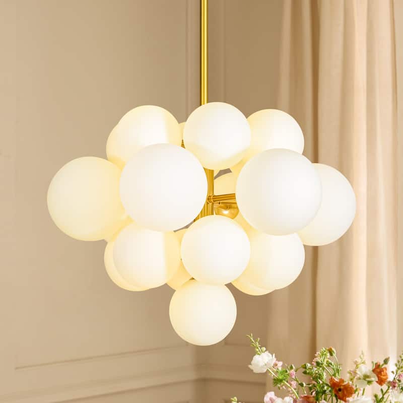 19-Light Brass Modern Glass Globe Bubble Chandelier Dining Room Light with Creative Grape Shape